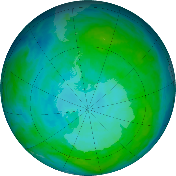 Antarctic ozone map for 16 January 1993
